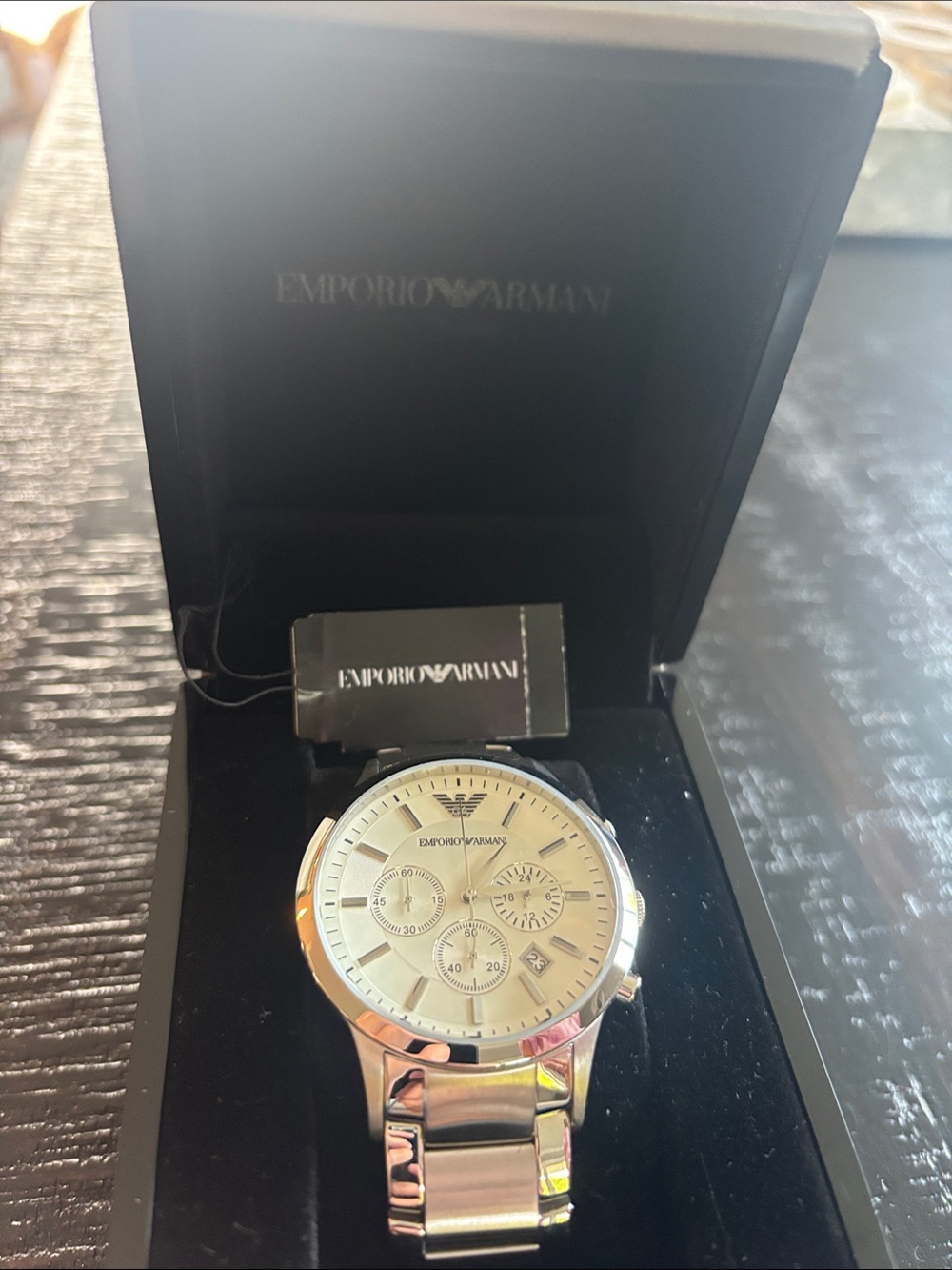 Emporio Armani Silver Men’s Chronograph Watch with Cream Dial